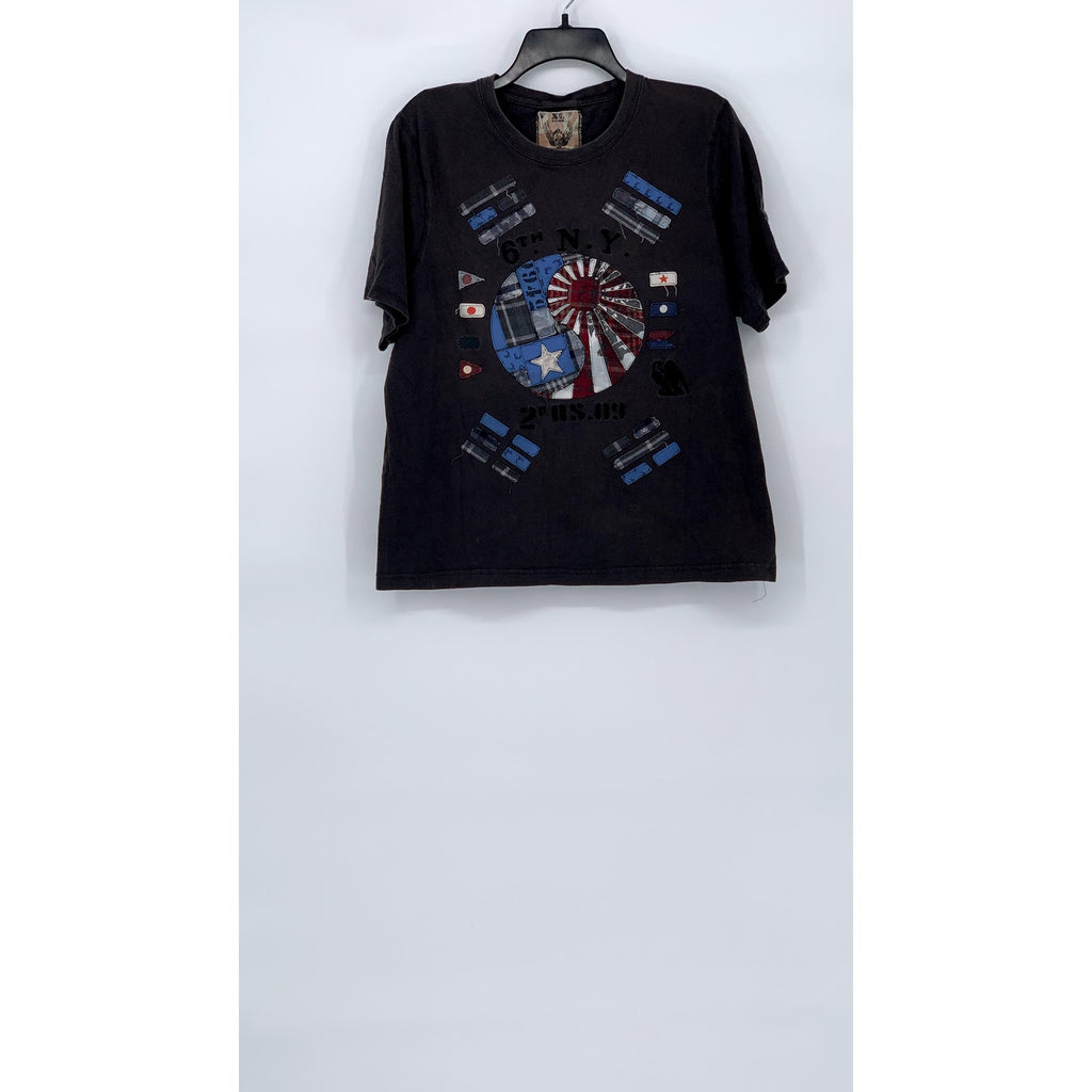 RINGSPUN Men’s Blood Hound Faded Black Patch Graphic Short Sleeve T-Shirt SZ XL