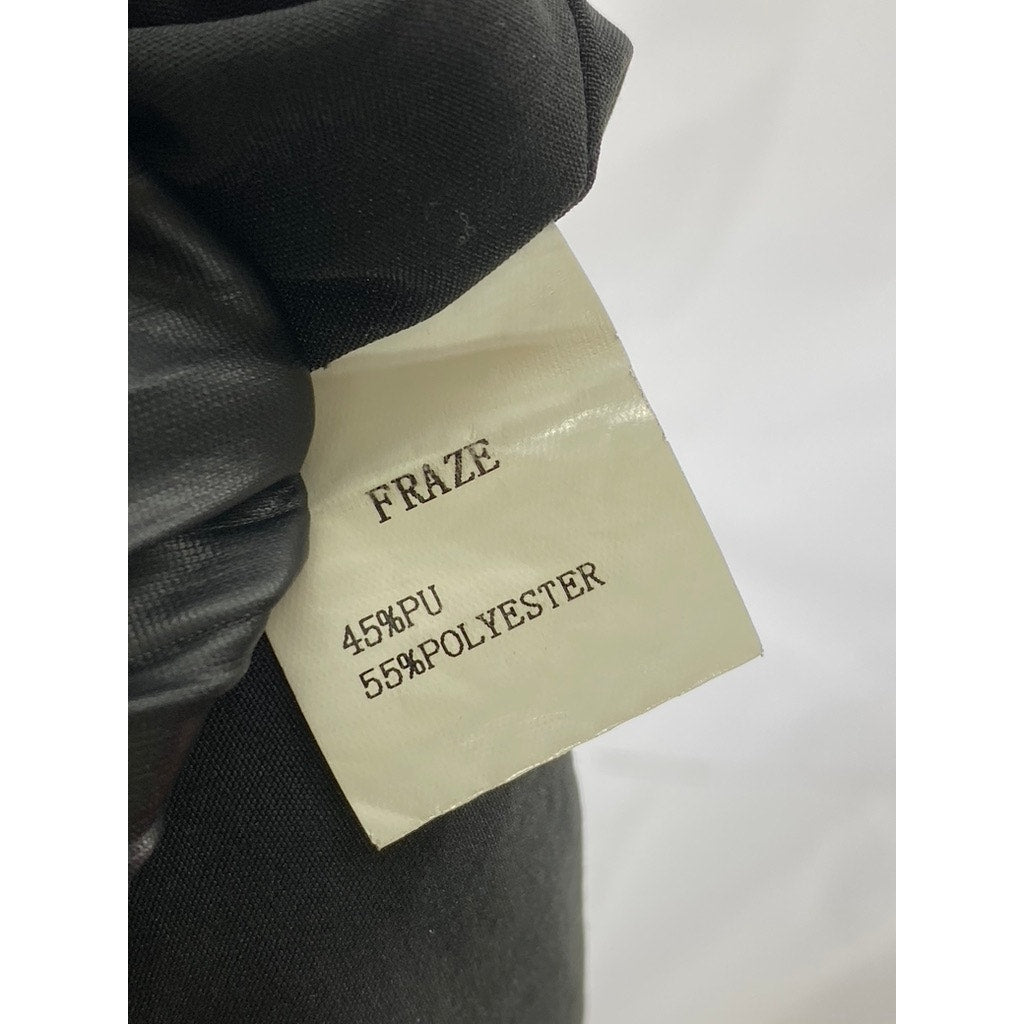FRAZE Women's Black Pleated Faux-Leather Knee-Length A-Line Skirt SZ 20