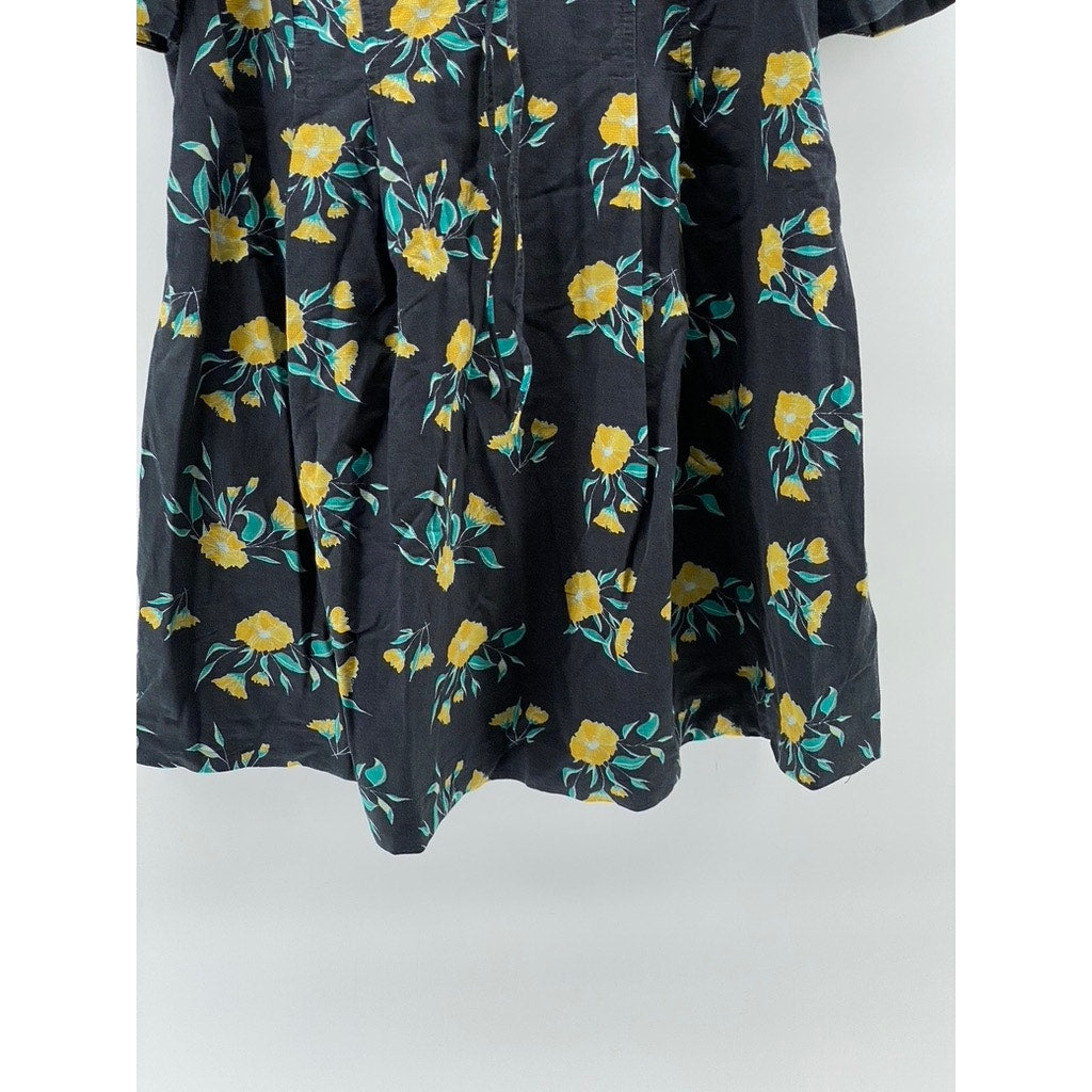 FREE PEOPLE Women's Black-Yellow Floral Adelle Short Sleeve Tunic Top SZ L