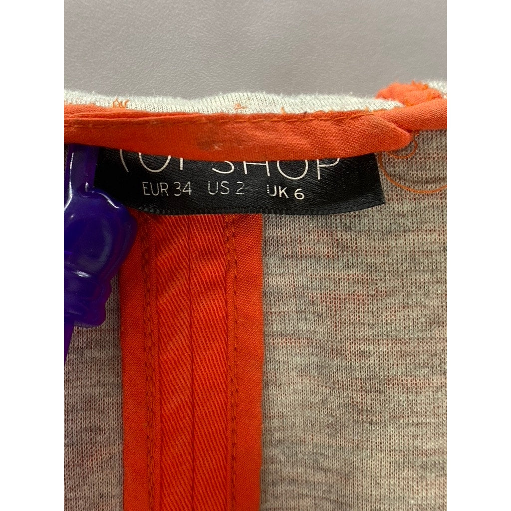 TOPSHOP Women's Orange Snap-Button Full-Zip Drawstring Hem Jacket SZ 2