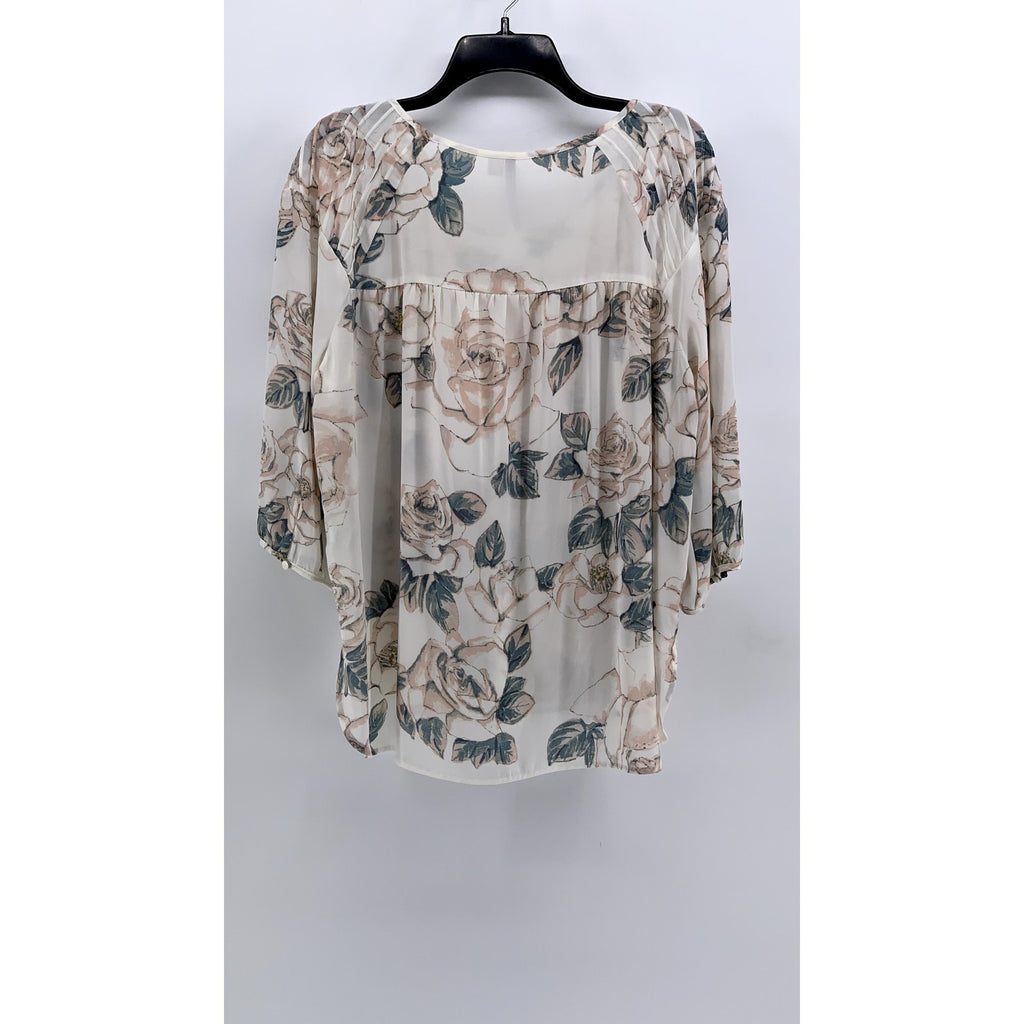 LAUREN CONRAD Women's White Floral Pleated 3/4 Sleeve Top SZ XL