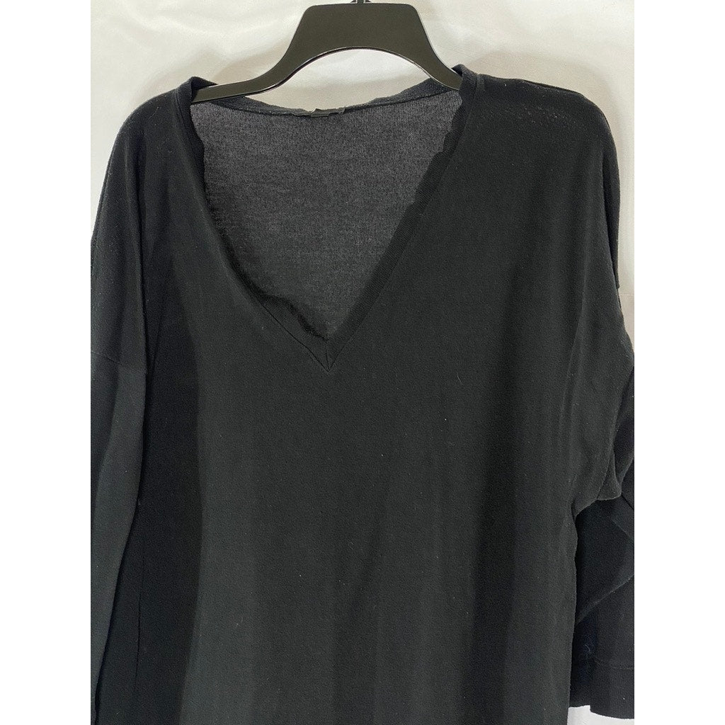 J.CREW Women's Black V-Neck Long Sleeve Knit Slit-Hem Sweater SZ XL