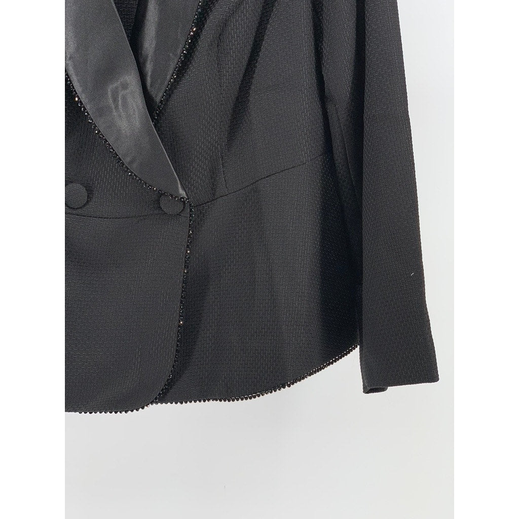 AHSRO Women's Plus Black Textured Beaded Double Breasted Blazer SZ 16W