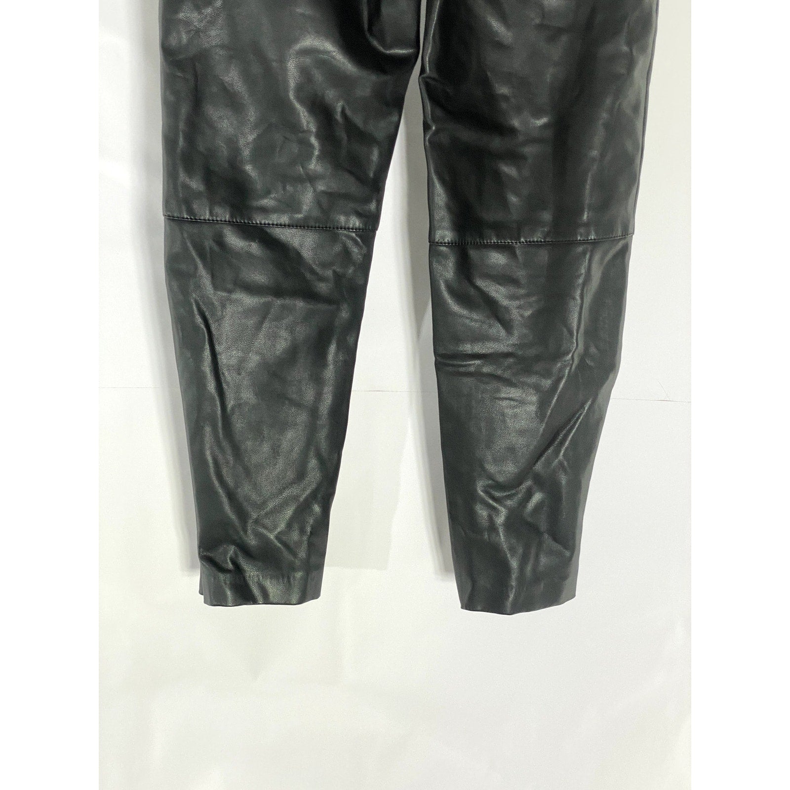 ZARA Women's Black Solid Faux-Leather High-Rise Zipper-Ankle Leggings SZ 10