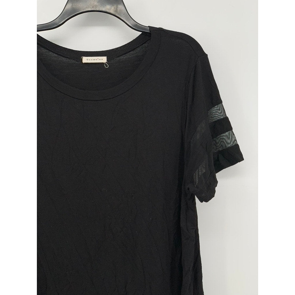 OCCASION CLOTHING Women's Plus Black Mesh Stripe Short Sleeve Top SZ 3X