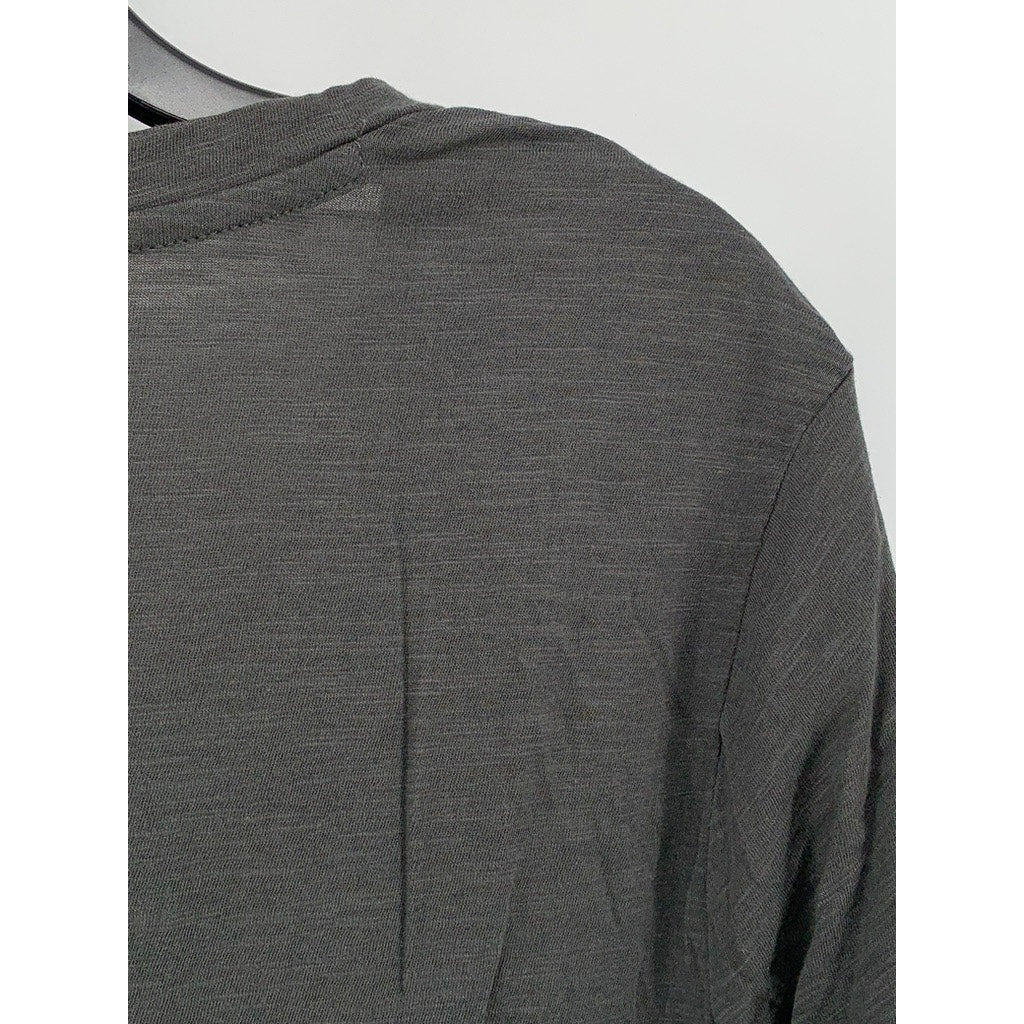 ANN TAYLOR LOFT Women's Charcoal Ruffle V-Neck Long Sleeve Top SZ XL