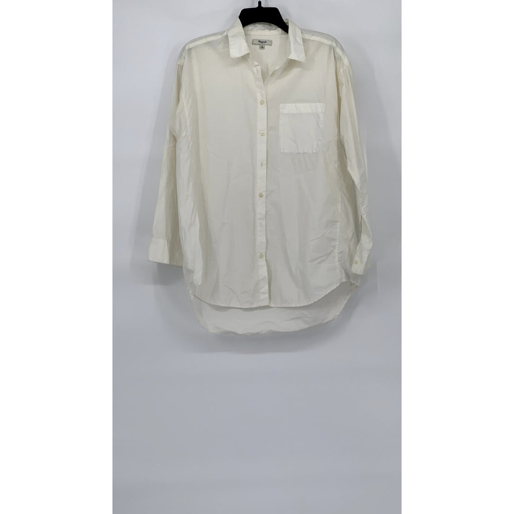 MADEWELL Women's White Button-Up Long Sleeve Relaxed Fit Top SZ M