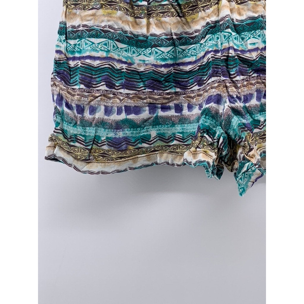 ONE CLOTHING Women's Blue-Brown Printed Elastic Waist Pull-On Shorts SZ XS