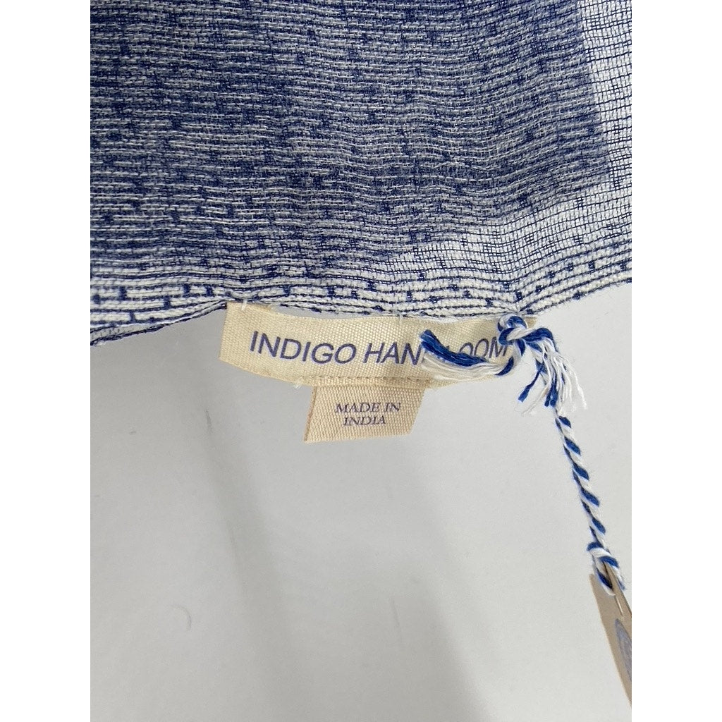 INDIGO HANDLOOM Women's Blue-White Printed Fringe Knit Scarf SZ OS