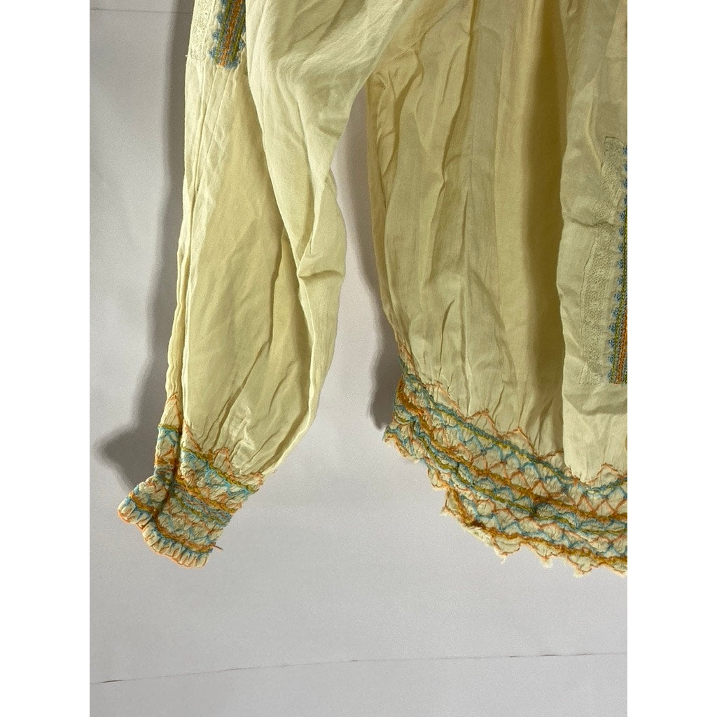 WHAT GOES AROUND COMES AROUND Women's Beige Embroidered Long SleeveTop SZ S