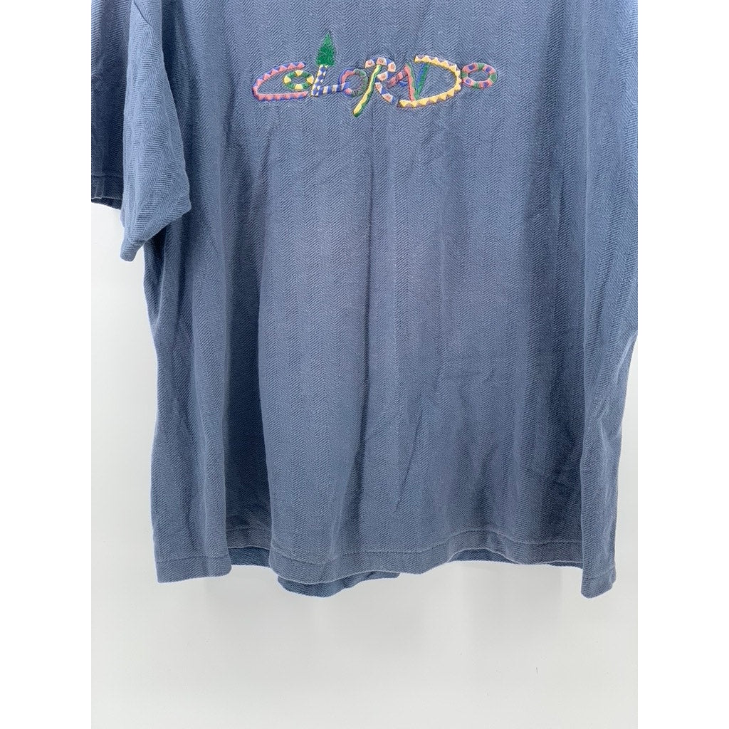 FIRST CHOICE Men's Blue Vintage Textured Embroidered Multi-Print Logo Shirt SZXL