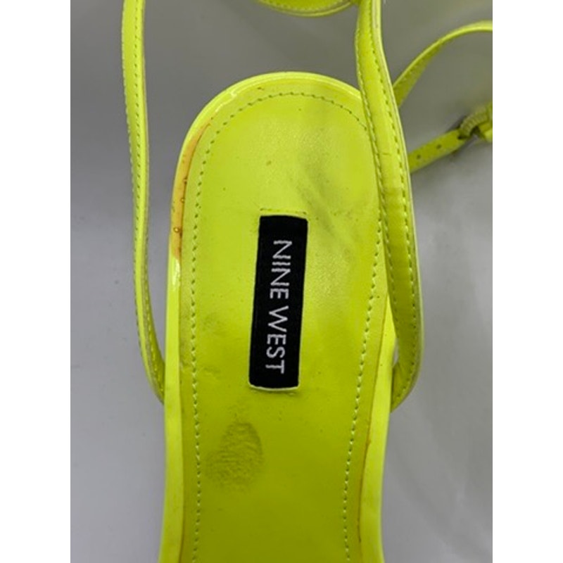 NINE WEST Women's Neon Yellow Hotz Ankle Strap Stiletto Heel Sandals SZ 9.5