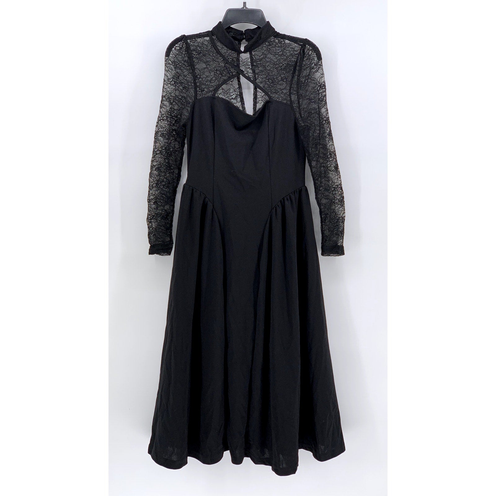 SHEIN Women's Black Lace-Trim Long Sleeve Maxi Dress SZ 6
