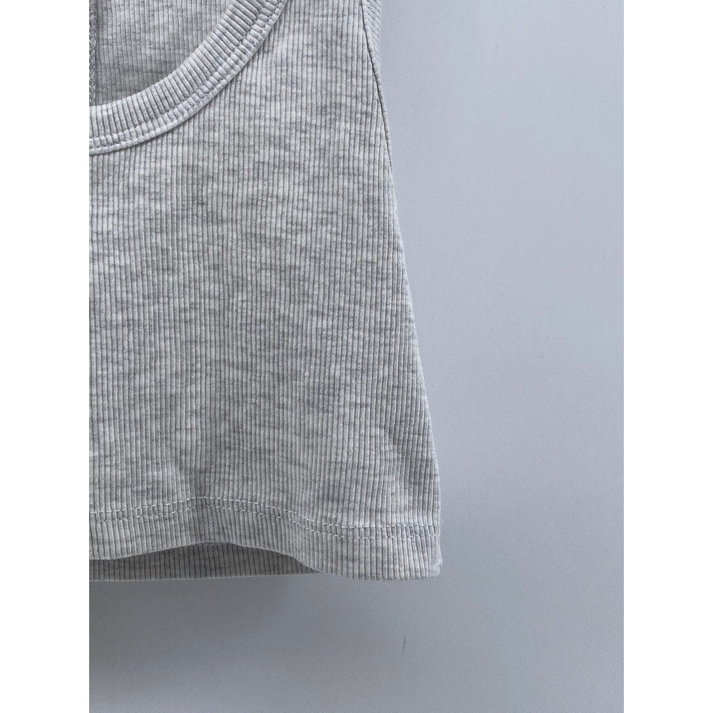 ZARA Women's Light Gray Ribbed Scoop-Neck Cropped Tank Top SZ M