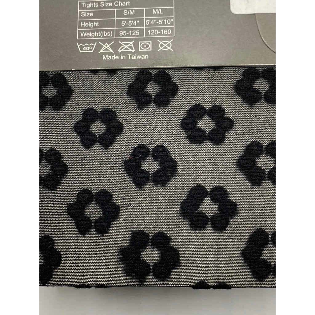 FRENCH CURVE Women's Black Floral Sheer Stretch Lightweight Leggings SZ M/L