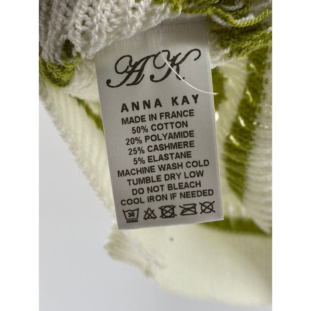 ANNA KAY Women's White-Green Knit Striped Button-Up Long Sleeve Cardigan SZ M