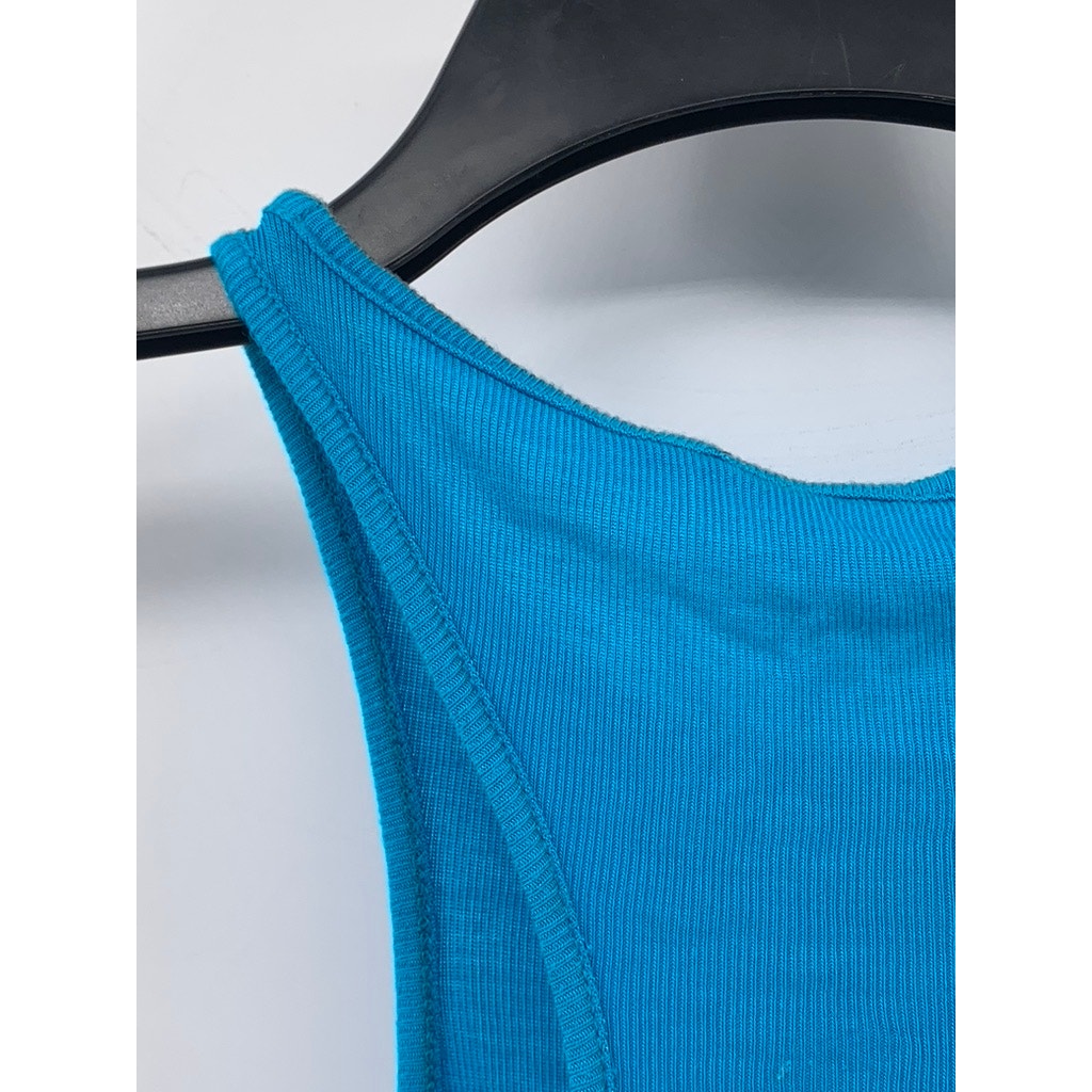 UNBRANDED Women's Blue Ribbed Crewneck Casual Tank Top SZ S