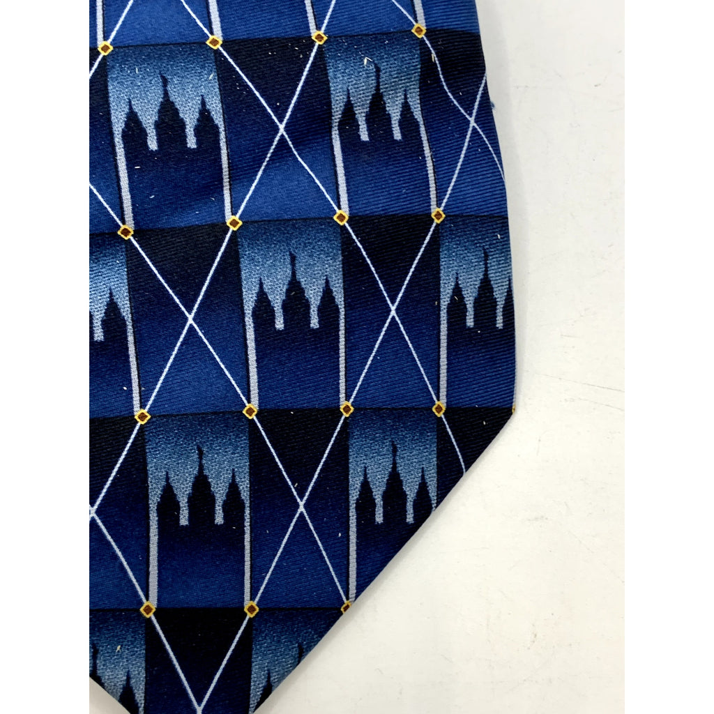EAGLE NECKWEAR Men's Navy Blue Castle Design Abstract Regular Tie
