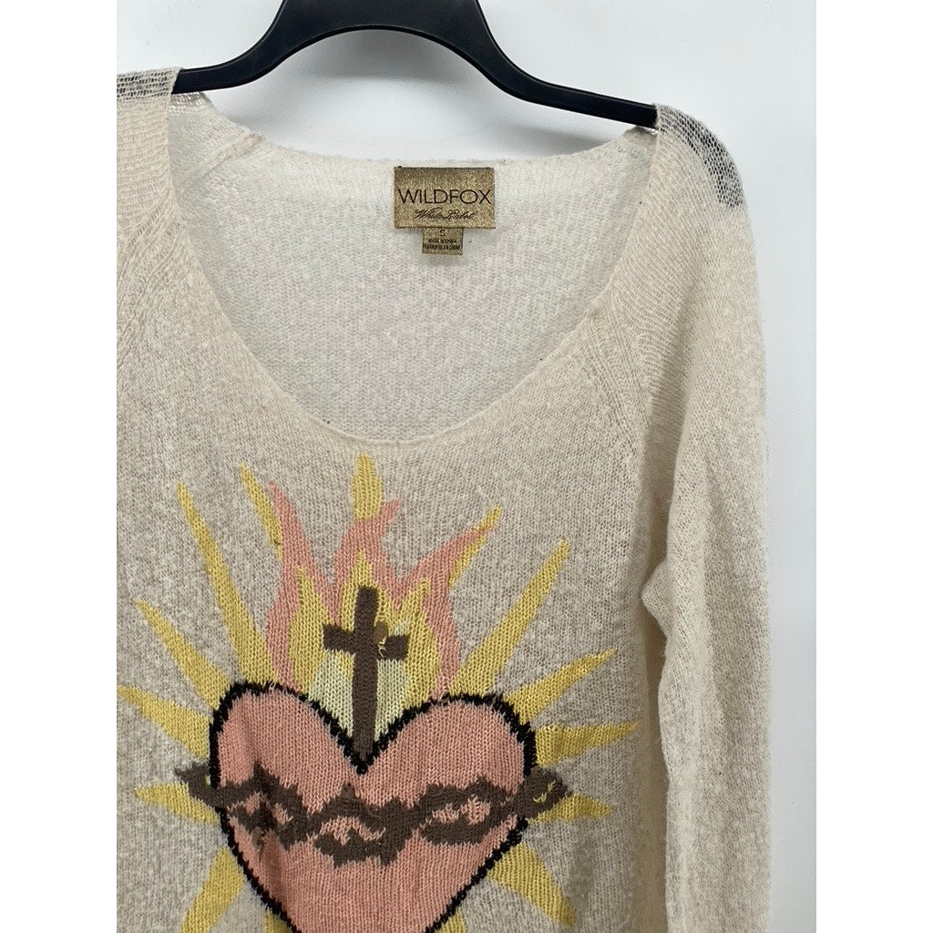 WHITEFOX White Label Women's Beige Knit Scoop-Neck Long Sleeve Sweater SZ S