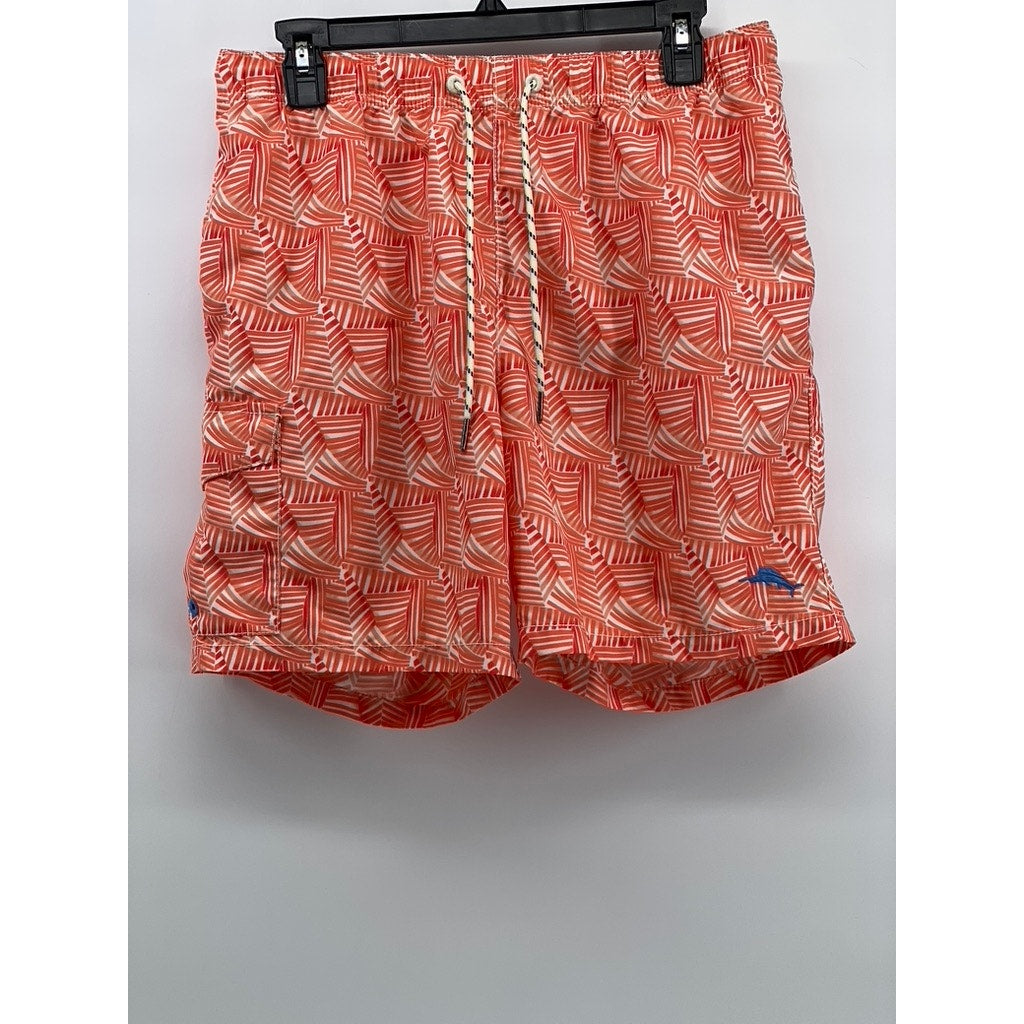 TOMMY BAHAMA RELAX Men's Orange Printed Drawstring Swim Shorts SZ M