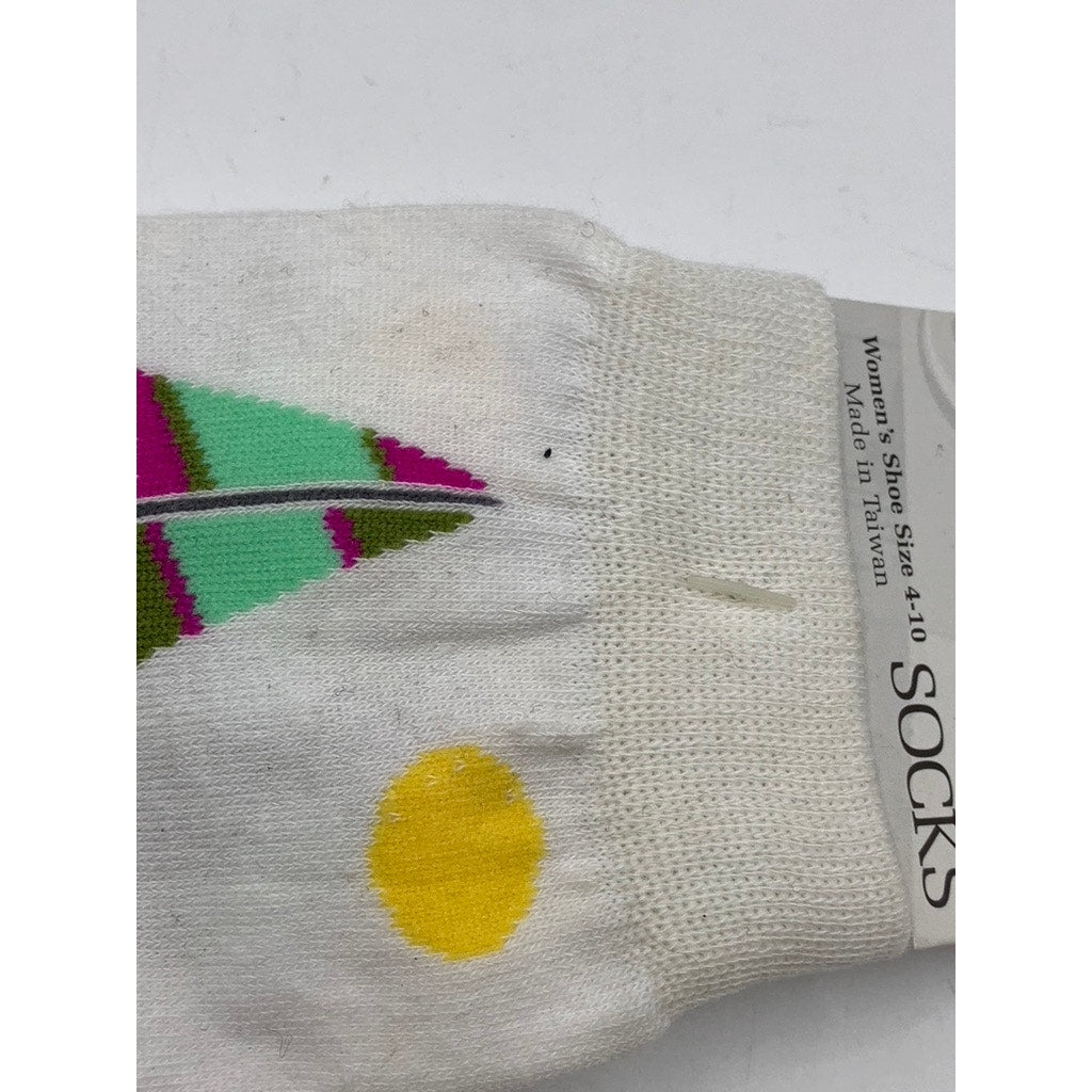 FOOT TRAFFIC Women's White Multi Sail Print Crew Socks SZ 4-10