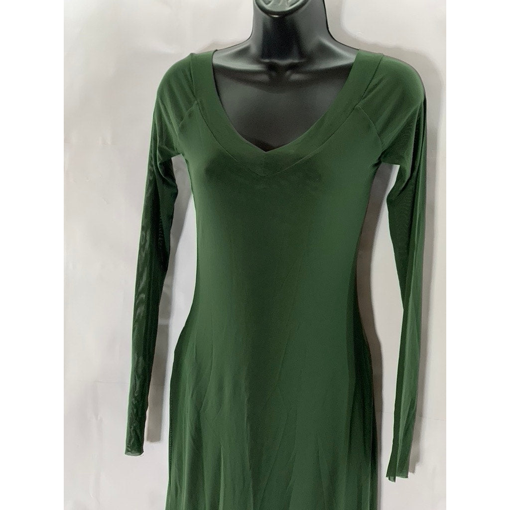 SILENCE + NOISE Women's Dark Green Dylan Off-The-Shoulder Sheer Maxi Dress SZ M