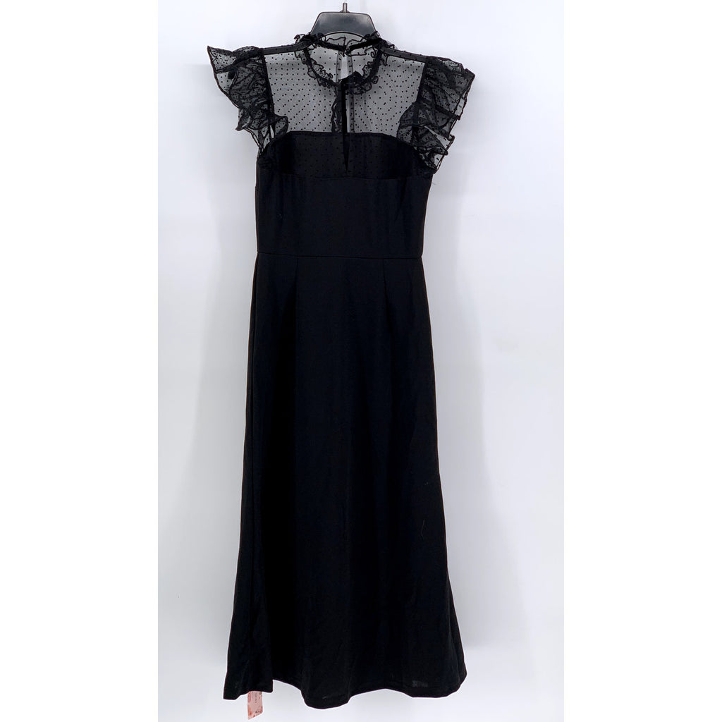 SHEIN Women's Black Lace 1940'S Mesh Insert Wiggle Ruffle Sleeve Dress SZ 6