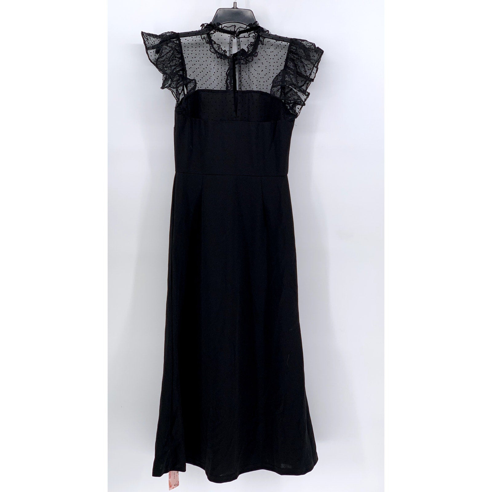 SHEIN Women's Black Lace 1940'S Mesh Insert Wiggle Ruffle Sleeve Dress SZ 6