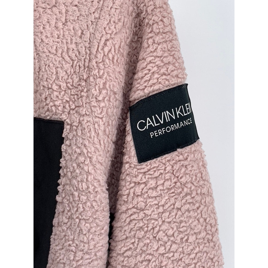 CALVIN KLEIN Women’s Pink-Black Sherpa Fleece Zip-Up Jacket SZ S