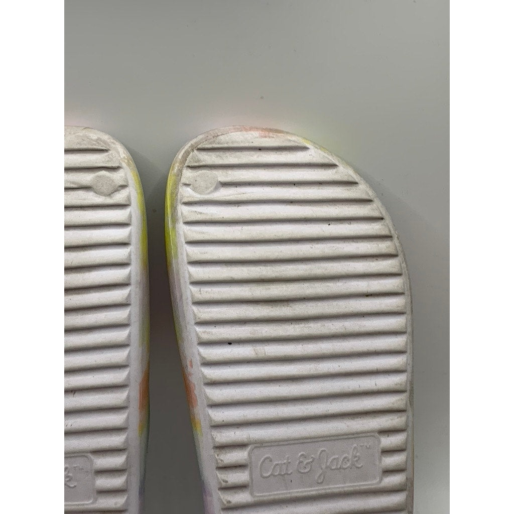 CAT & JACK Girls' White-Multi Tie Dye Slides SZ 2