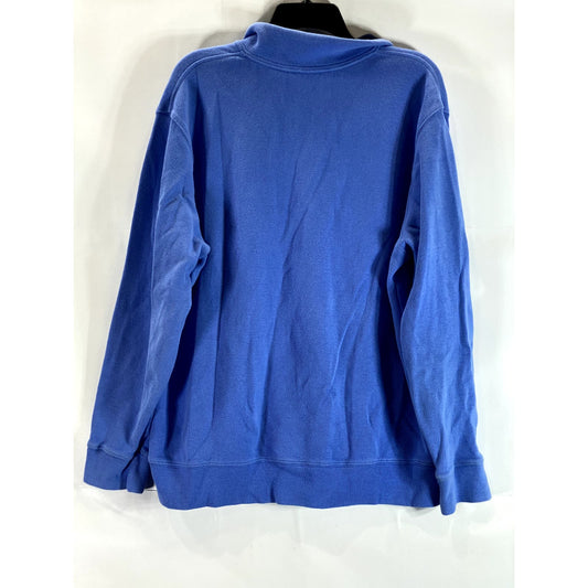 LANDS' END Men's Blue Cotton Bedford Rib Quarter-Zip Pullover Sweater SZ XL