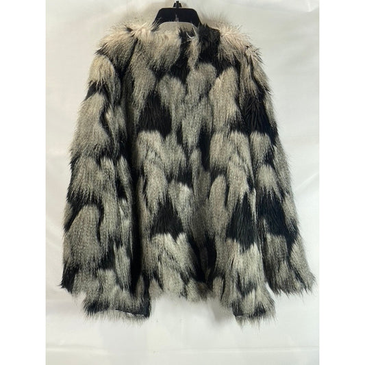 FOREVER 21 Women's Black/White Faux Fur Open-Front Coat SZ L