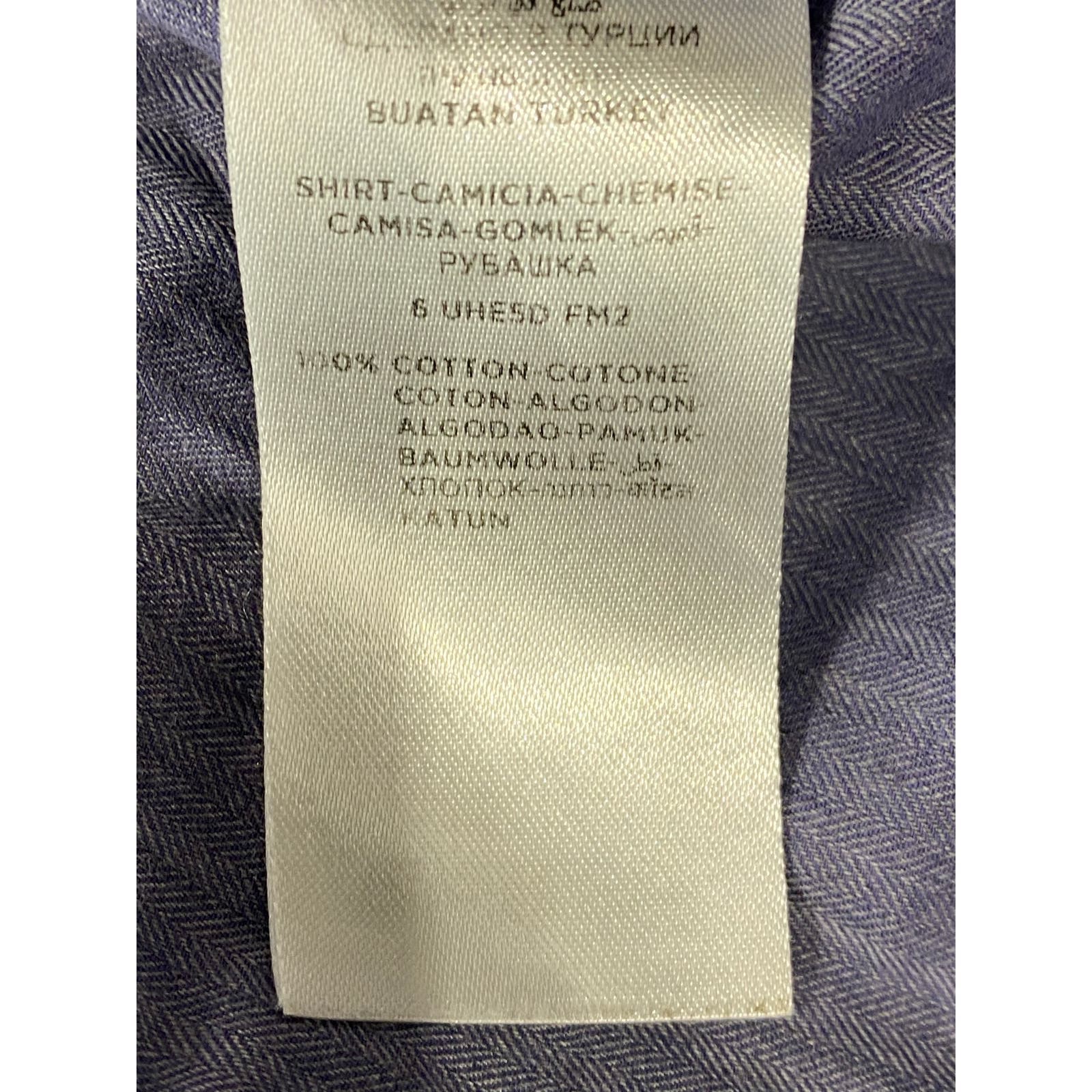 ERMENEGILDO ZEGNA Men's Blue Micro Herringbone Button-Up Long Sleeve Shirt SZ M