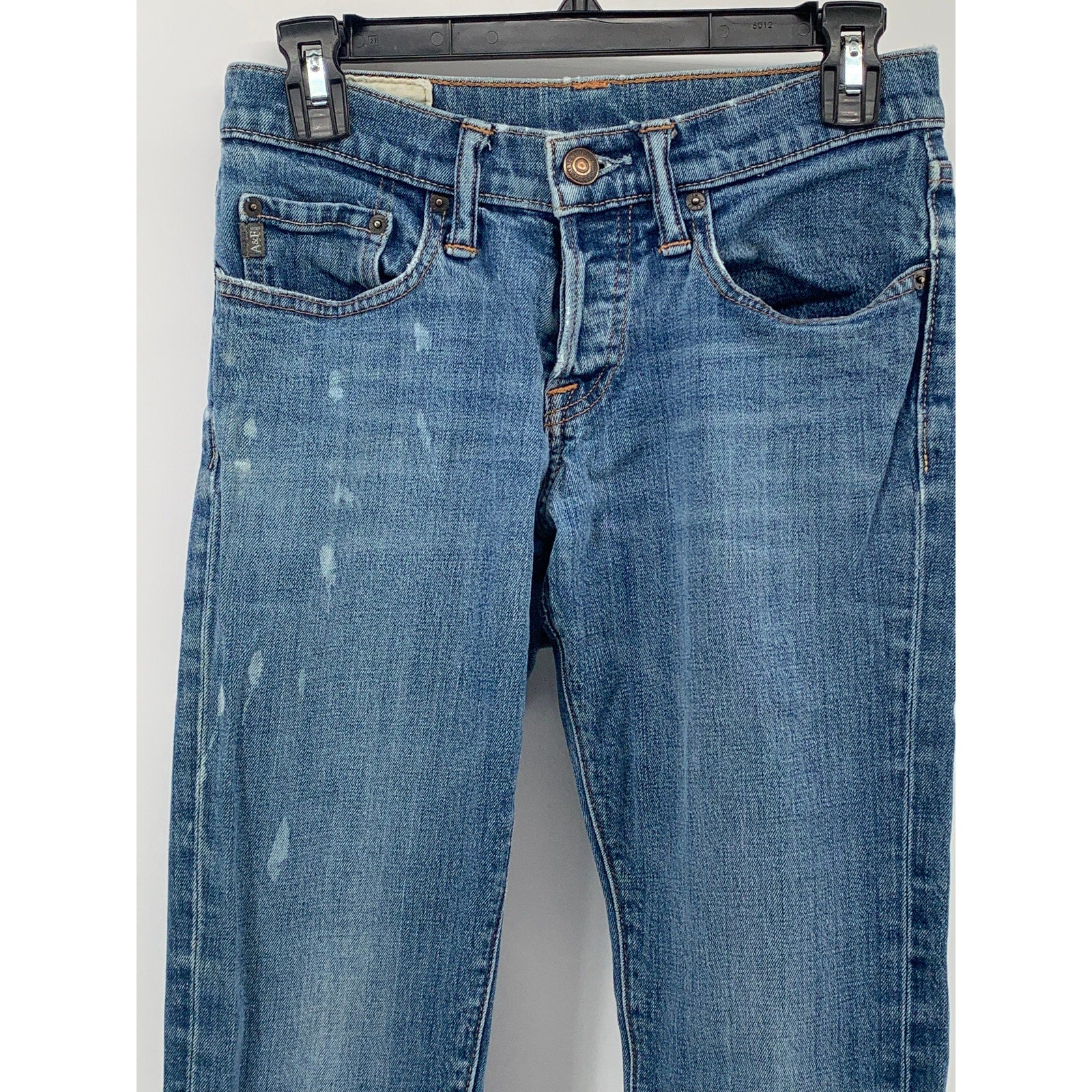 ABERCROMBIE & FITCH Men's Dark Blue Denim Distressed Slim-Leg Jeans SZ 28X30