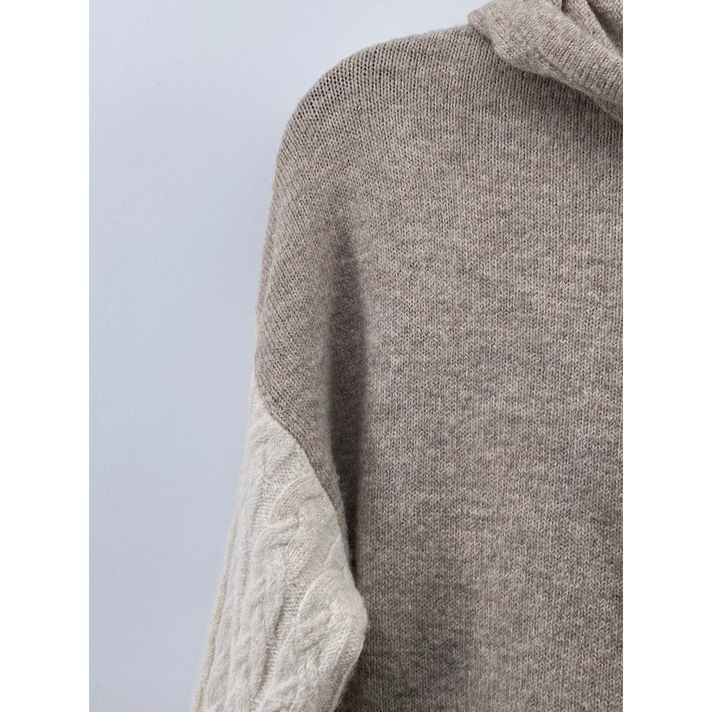 STITCHDROP Women's Beige Cable-Knit Long Sleeve Hooded Knee Sweater Dress SZ S
