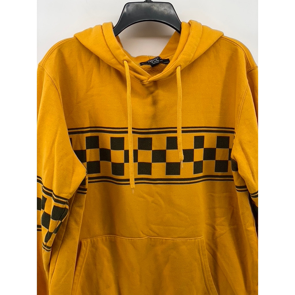 FOREVER 21 Men's Dark Yellow Checkered Motor Cross Casual Hoodie SZ M
