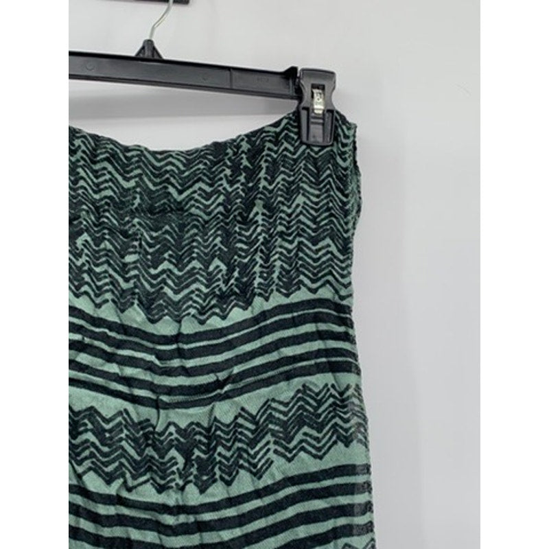UNBRANDED Women's Black-Green Herringbone-Striped Fringe Knit Scarf