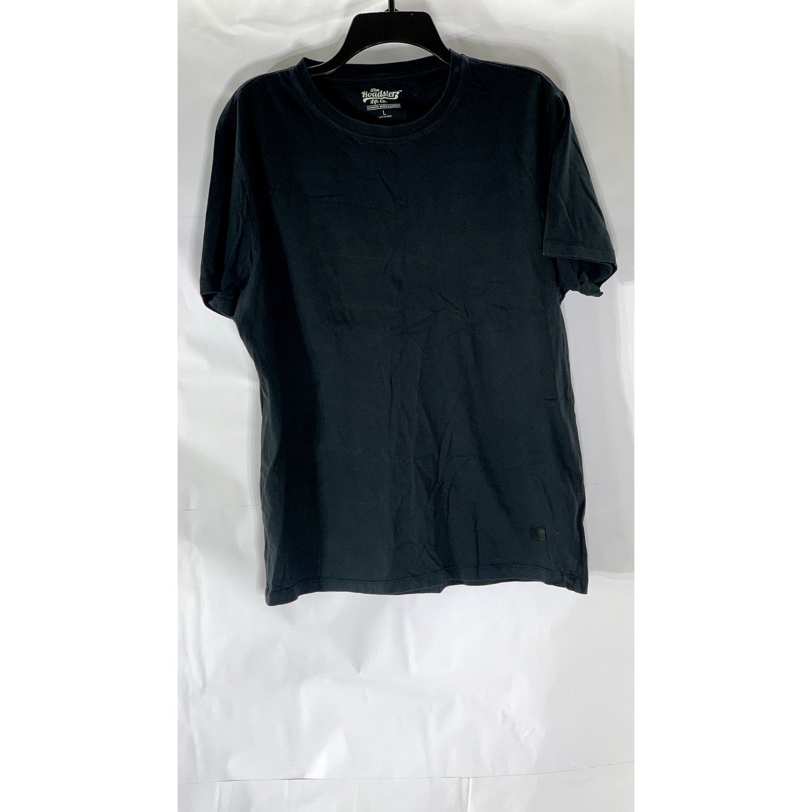 THE ROADSTER LIFE CO. Men's Black Solid Casual Crewneck Short Sleeve T-Shirt SZL