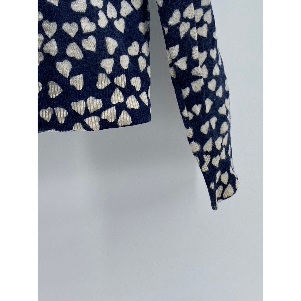 EQUIPMENT FEMME Women’s Navy-White Cashmere Heart Print Crewneck Sweater SZ S