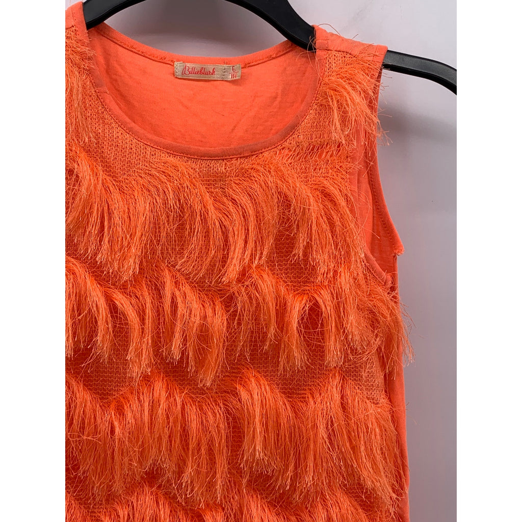 BILLIEBLUSH Girls' Orange Fringe Crewneck Sleeveless Tank Dress SZ 6