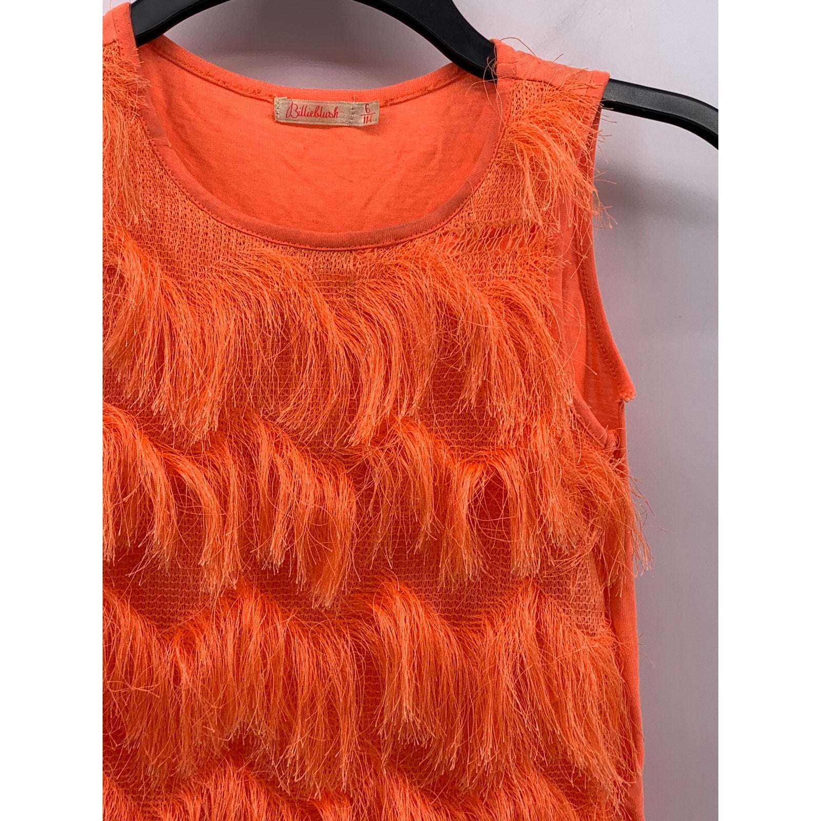 BILLIEBLUSH Girls' Orange Fringe Crewneck Sleeveless Tank Dress SZ 6