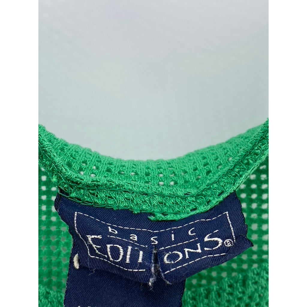 BASIC EDITIONS Women's Green Mesh Scoop-Neck Swoosh Logo Tank Top SZ L