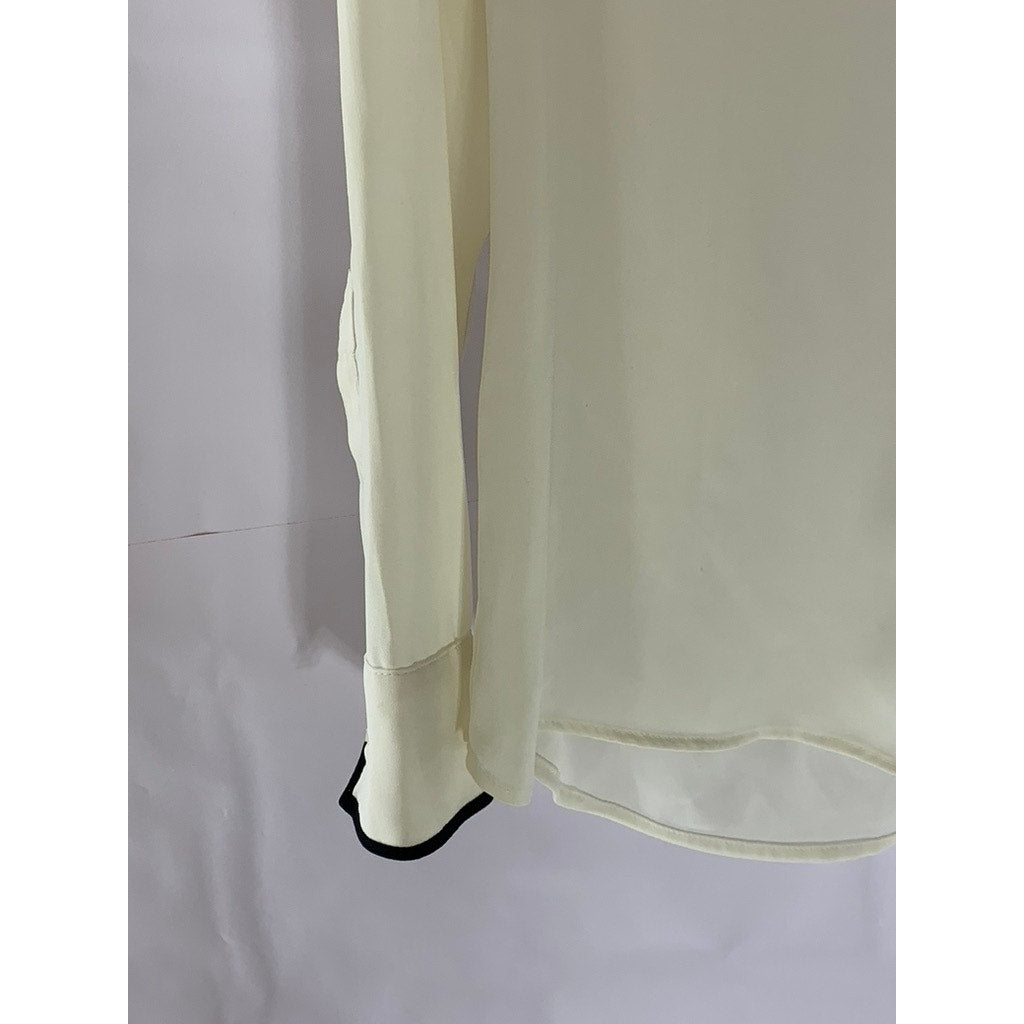 EXPRESS Women's Cream/Black Trim Button-Up Long Sleeve Top SZ M