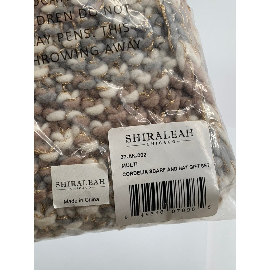 SHIRALEAH Women’s Tan-Metallic Knit Cordelia Scarf & Hat Gift Set SZ OS
