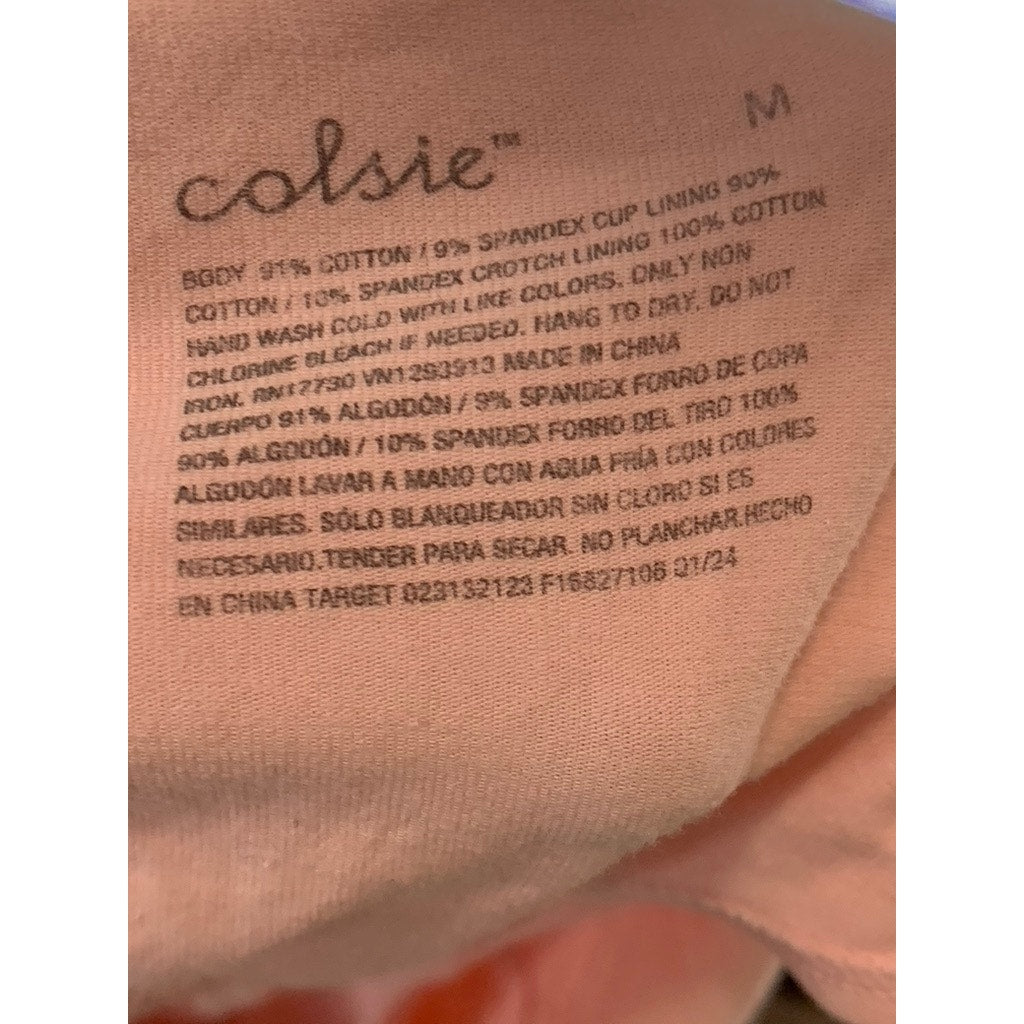 COLSIE Women's Pink Cutout Back Seamless Cross-Back Keyhole Thong Bodysuit SZ M