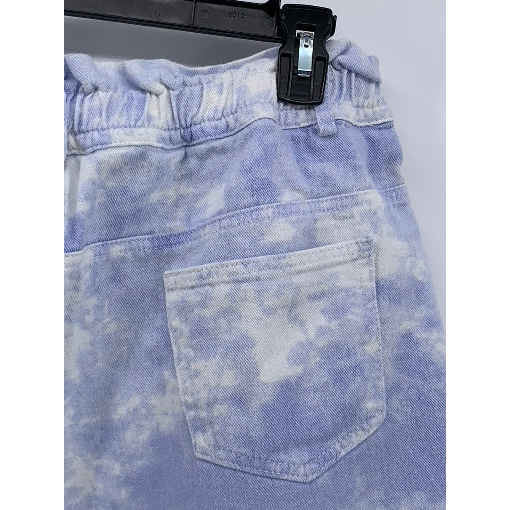 ELODIE Women's Blue-White Tie-Dye Cuffed High-Rise Paperbag Shorts SZ XL