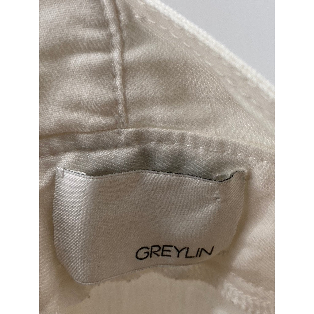 GREYLIN Women's White Denim Back-Zip Short Style Cuffed Overall SZ S