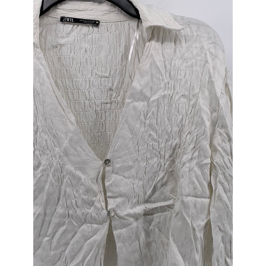 ZARA Women's White Textured Two-Button Top SZ S