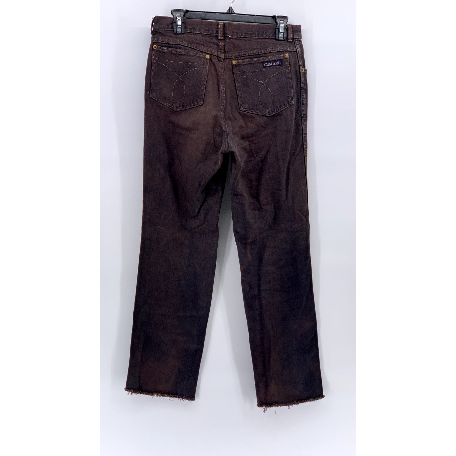 CALVIN KLEIN Men's Brown-Navy Dyed Frayed Straight-Leg Denim Jeans SZ 31