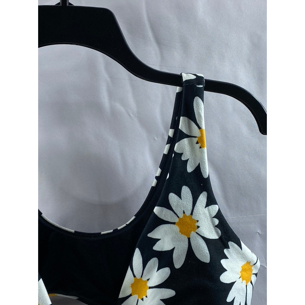 GILLY HICKS Women's Black Find Your Happy Place Daisy-Print V-Neck Bra SZ M
